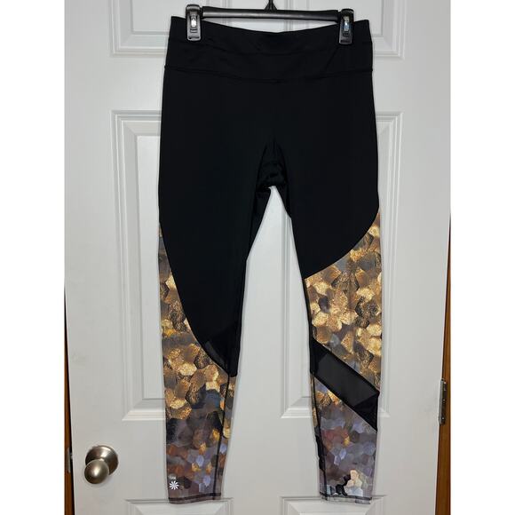 Athleta Asym Mesh Sonar Leggings Black Tan Medium - Picture 2 of 10